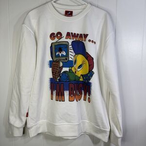 Tweety Bird Sweatshirt Mens XL Wang Youbing Pullover Crewneck Go Away I’m Busy